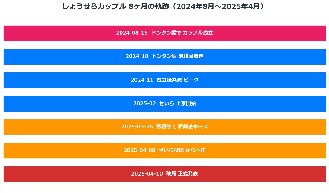 しょうせらカップル8ヶ月の軌跡タイムライン 2024年8月成立から2025年4月破局まで