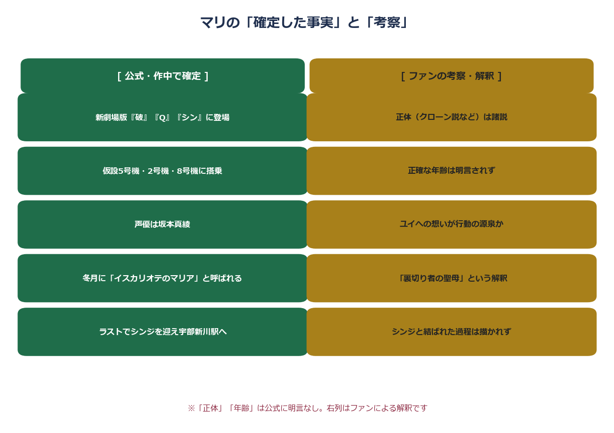 マリの確定した事実とファン考察の整理