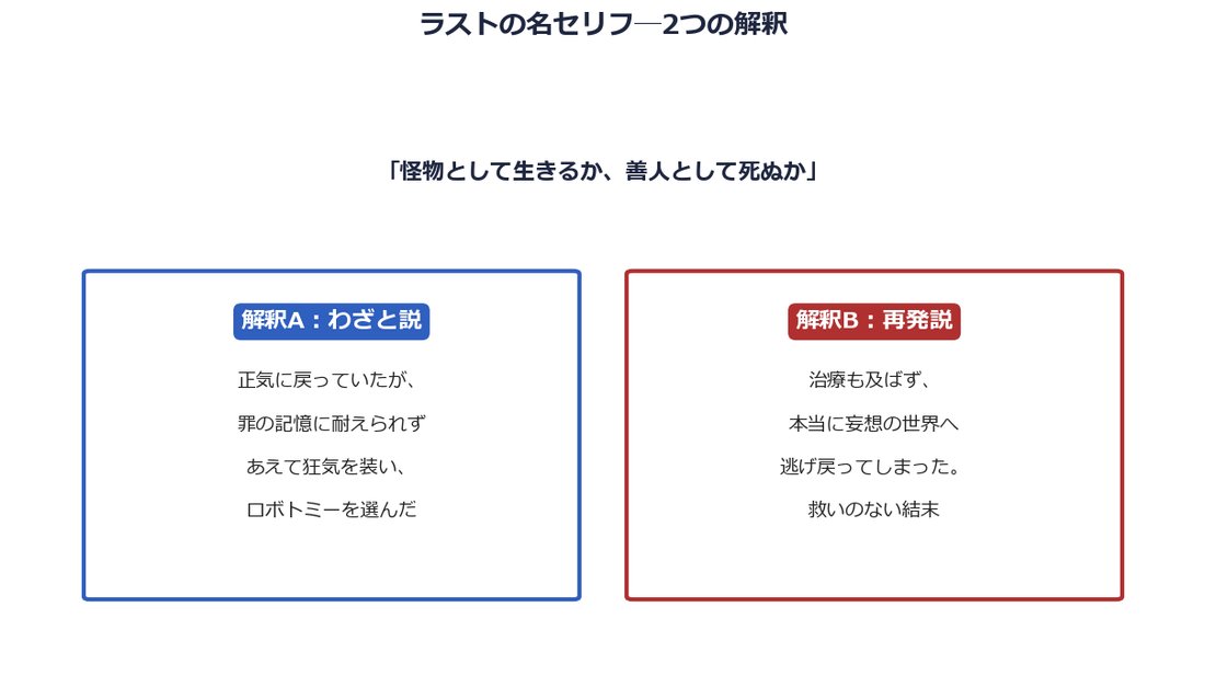 『シャッターアイランド』ラストの名セリフの2つの解釈をまとめた図解