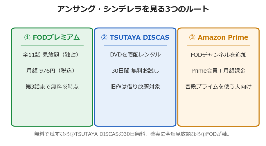 アンサング・シンデレラを見る3つのルート（FOD・TSUTAYA DISCAS・Amazon Prime）